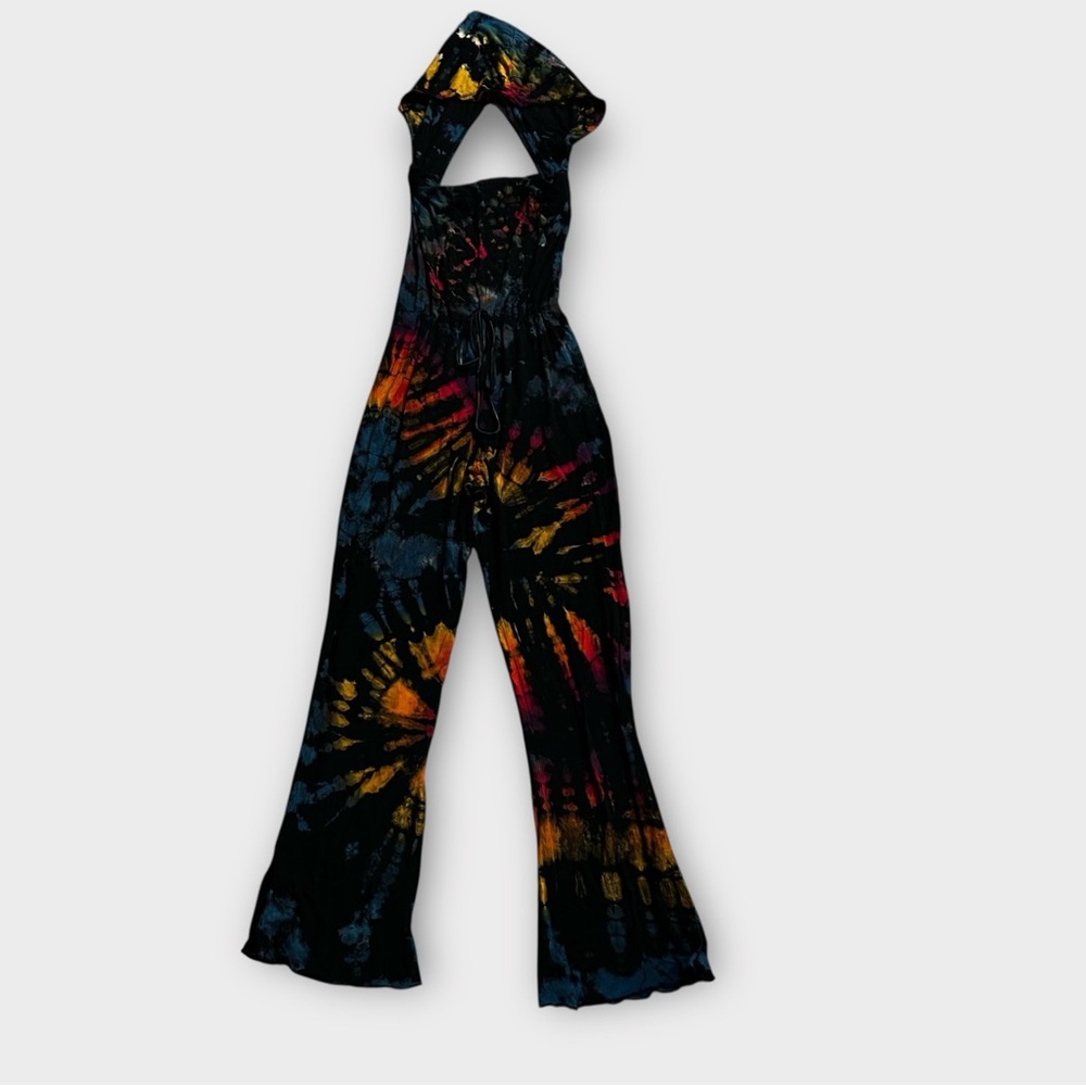 Tie-Dye Cutout Jumpsuit - Black with Multicolor Accents